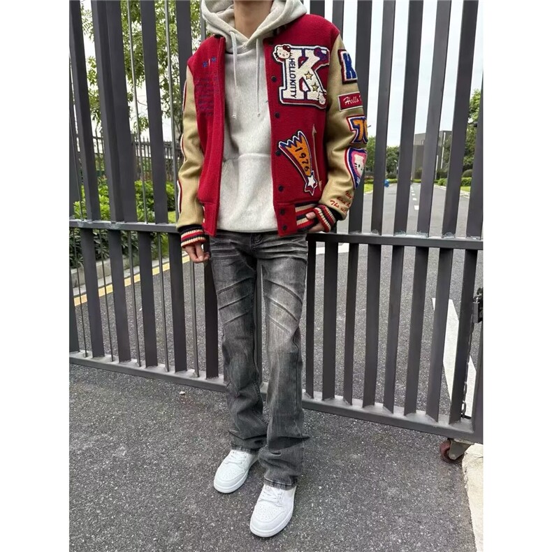 新款猫棒球服外套男女秋冬情侣夹克春秋款痞帅男高街HH1793P138,男装夹克,星座1013-5