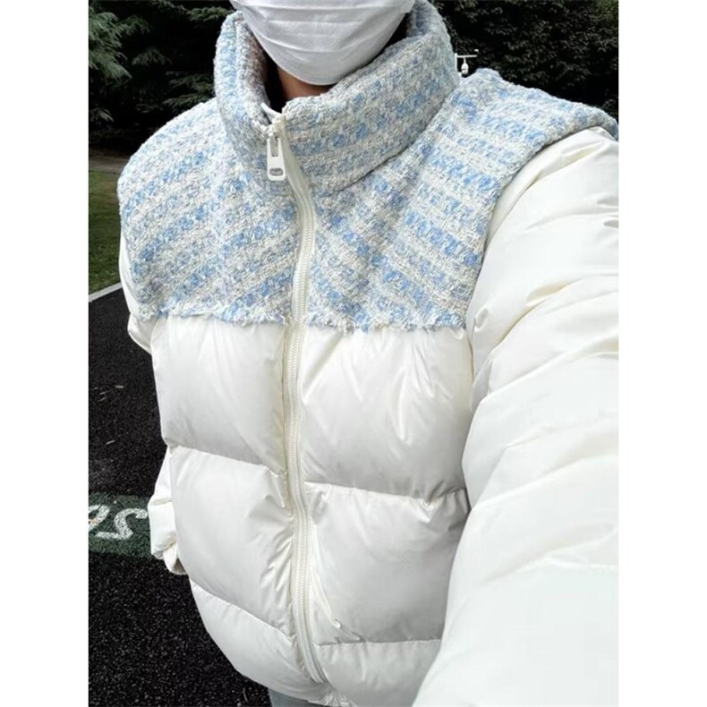 潮高级感针织拼接立领羽绒棉服加厚小众情侣面包服Y321-P88网图图片