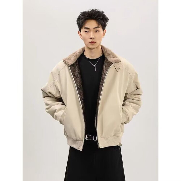 冬季美式拼蛇皮纹PU皮棉衣ing短款保暖夹克座山雕棉服男女款,男装夹克,星座218-8