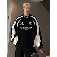 YW27-P36美式复古拼色卫衣男秋冬季圆领机车风休闲运动外套，男装T恤，电商B323A