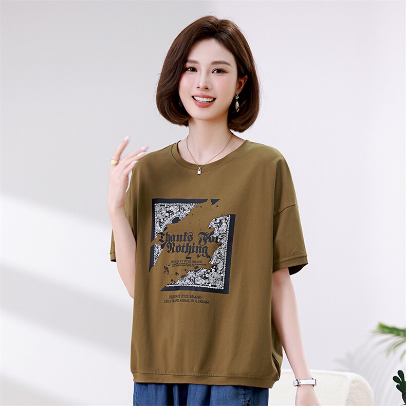 时尚宽松印花短袖T恤女夏季新款韩版百搭显瘦上衣休闲学生装,女装T恤,叶笙衣