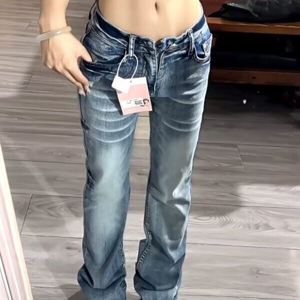 美式复古低腰微喇牛仔裤女春秋2026新款宽松垂感辣妹百搭喇叭长裤,男装牛仔裤,星座506A