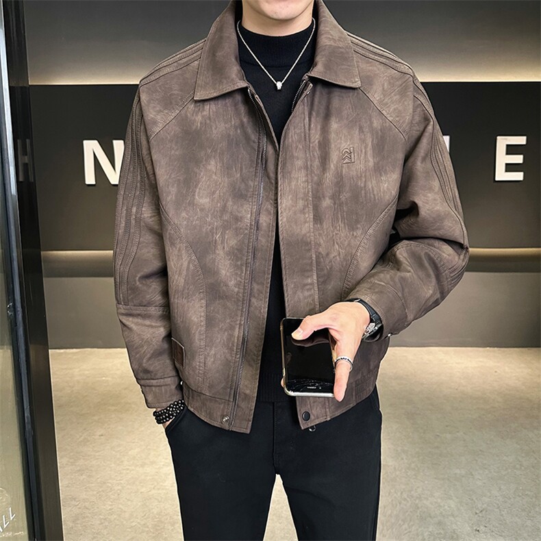 加棉加厚款男士皮衣外套秋冬季2024新款皮夹克A313-P991-P175,男装夹克,电商A313