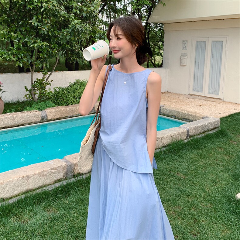 2025年夏季新款时尚优雅甜美两件套气质温柔连衣裙套装女,女装套装/套裙,幸运星