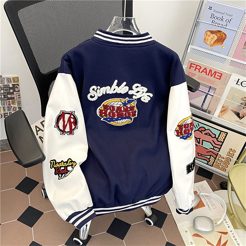 潮牌毛巾绣字母棒球服外套男女春秋季新款宽松潮流夹克HH009P70,男装夹克,星座1013-5