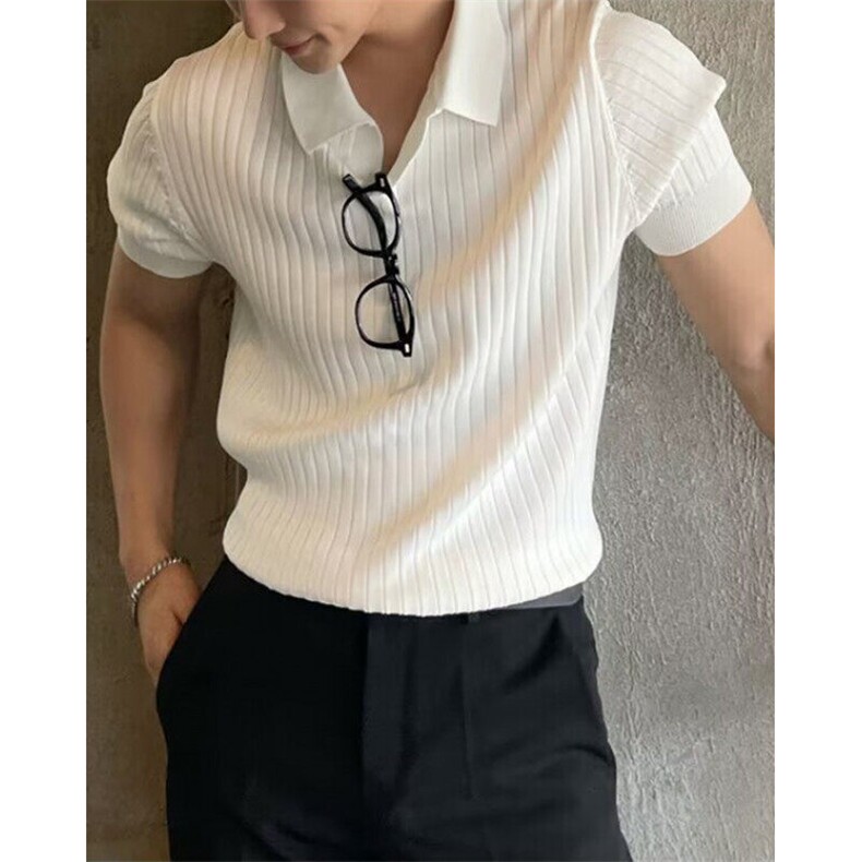 短袖polo衫冰丝夏新中式纯色亨利领商务休闲小V领男士T恤TB222,男装Polo衫,星座1116A-2（原606A-1）