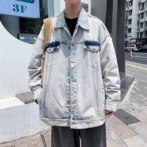 港风高街学生衣服水洗做旧牛仔外套春秋季宽松工装夹克 W3721-P62图片
