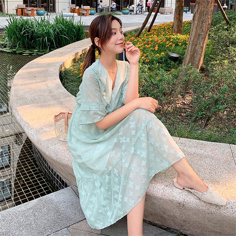 春夏超显瘦连衣裙桑蚕丝时尚通勤刺绣短袖连衣裙9911,女装连衣裙,依多米