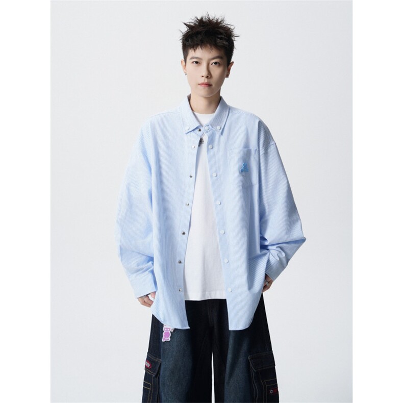 706-LK7330-P48特P现货秋季牙刷绣小狗条纹衬衫情侣休闲衬衣,男装衬衫,星座706