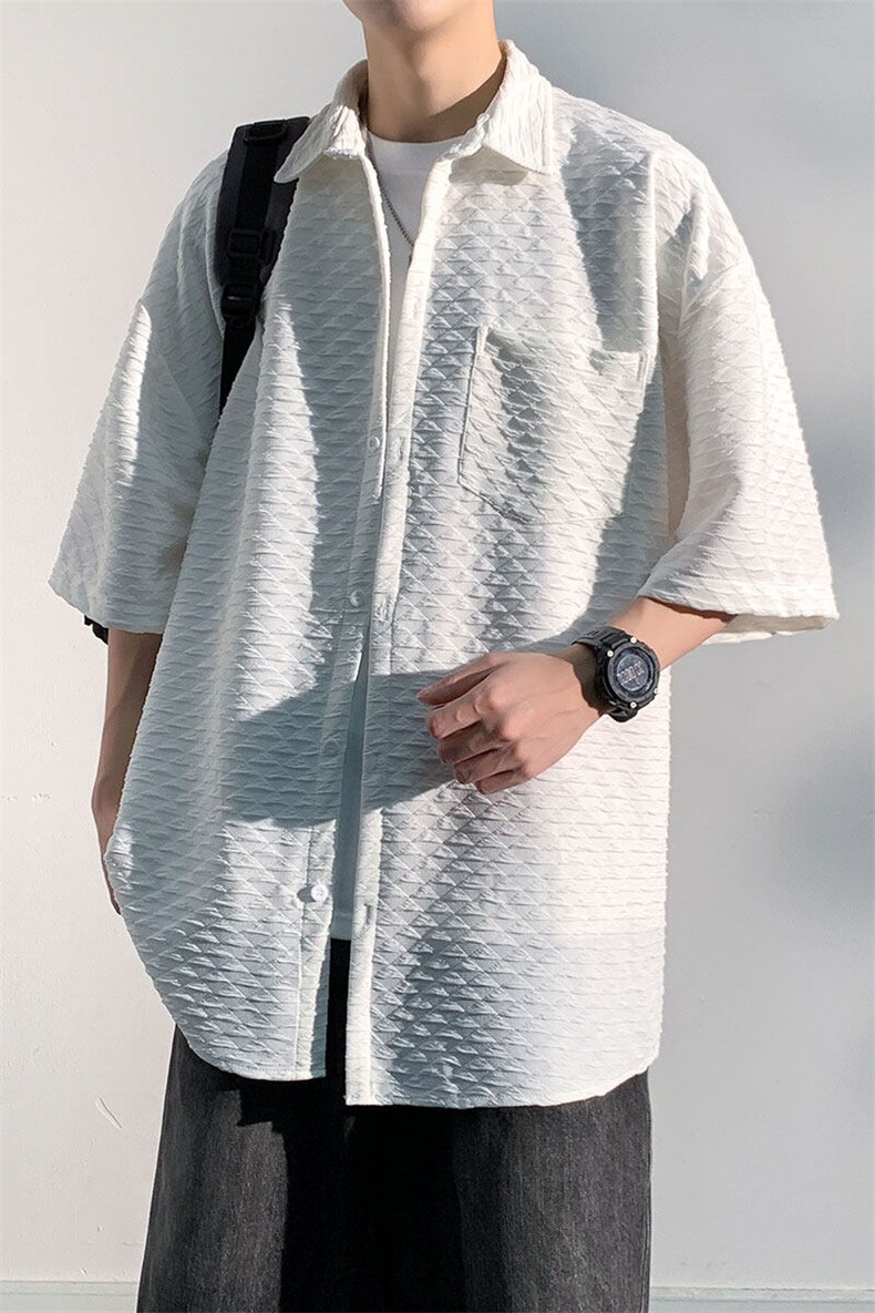 短袖衬衫男夏季新款港风宽松设计大码坠感衬衣CS1901-P38,男装衬衫,星座214-3