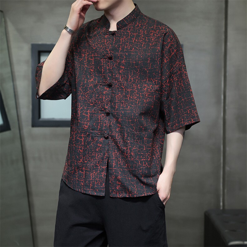 新中式提花风潮T恤短袖防香云纱龟裂纹汉服唐装T2413-P58图片