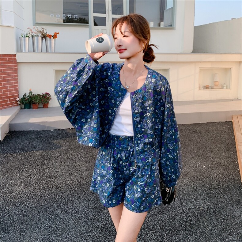 泰式上衣东方洛可可港风衬衫初恋风侘寂风时尚套装碎花长袖短款,女装套装/套裙,2C277
