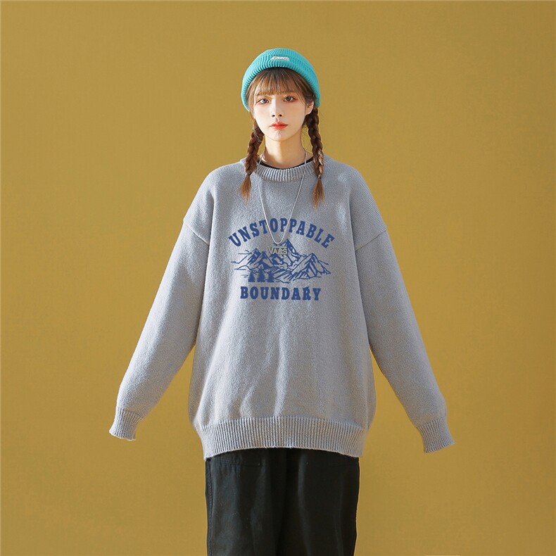 中性风秋/冬新款时尚印花百搭保暖圆领宽松套头毛衣M1026P50控68,男装针织衫/毛衣,A247A