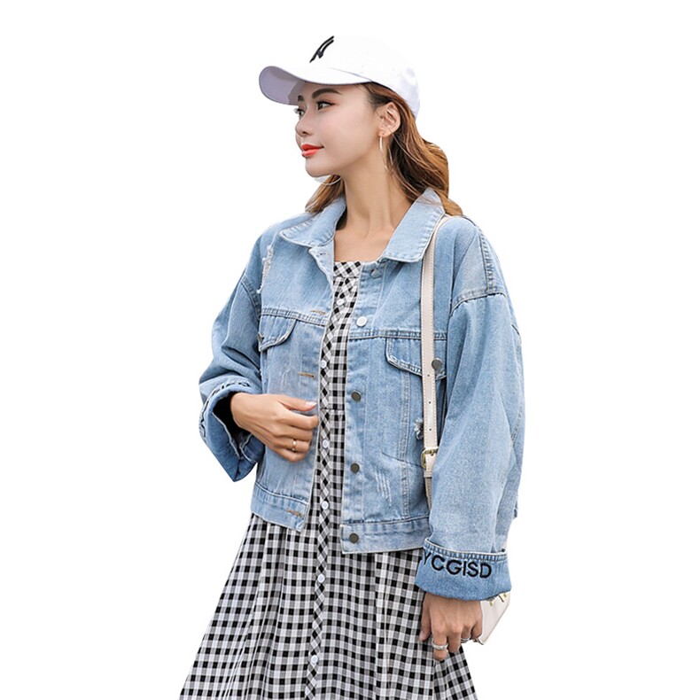 中长款翻领夏修身长袖显瘦潮牛仔外套女2021夏季新款韩版,女装短外套,布衣桑