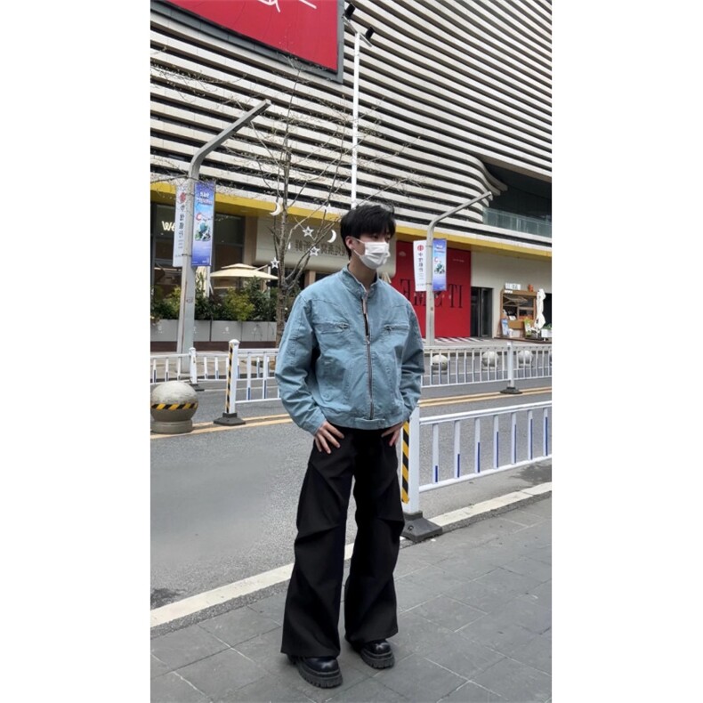 【有货】冰川蓝立领外套男高级感痞帅春秋工装夹克JK7703HH-特P65图片