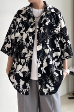 春夏宽松兔子印花男女情侣短袖休闲衬衫A071-C61-P38，男装T恤，电商A071