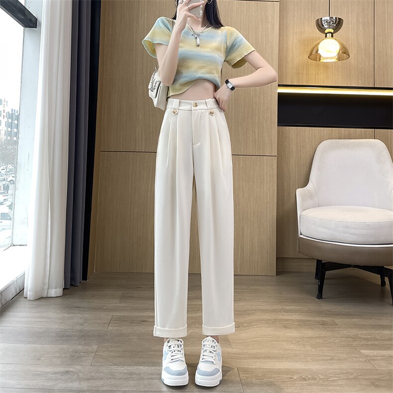 2025新款大码九分直筒西装裤胖妹妹遮肉显瘦气质休闲哈伦裤,女装休闲裤,云美莎专业女裤-全店现货