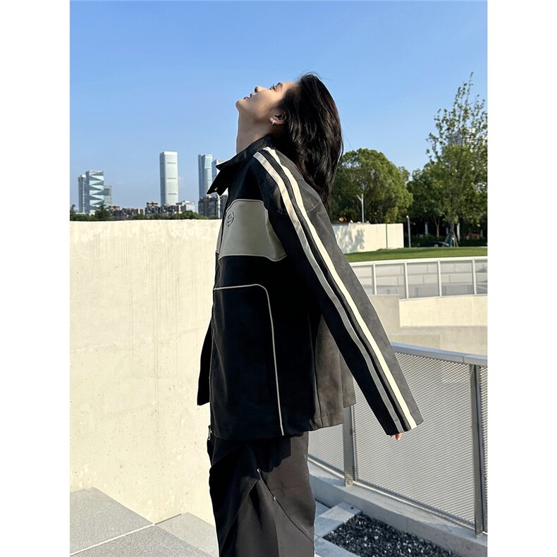 3614-P72美式复古机车风做旧皮衣外套男女春秋设计感宽松撞色,男装皮衣,电商B323A