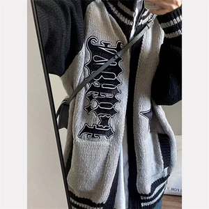 网图C70拉链开衫针织毛衣黑灰棕色M-3XL