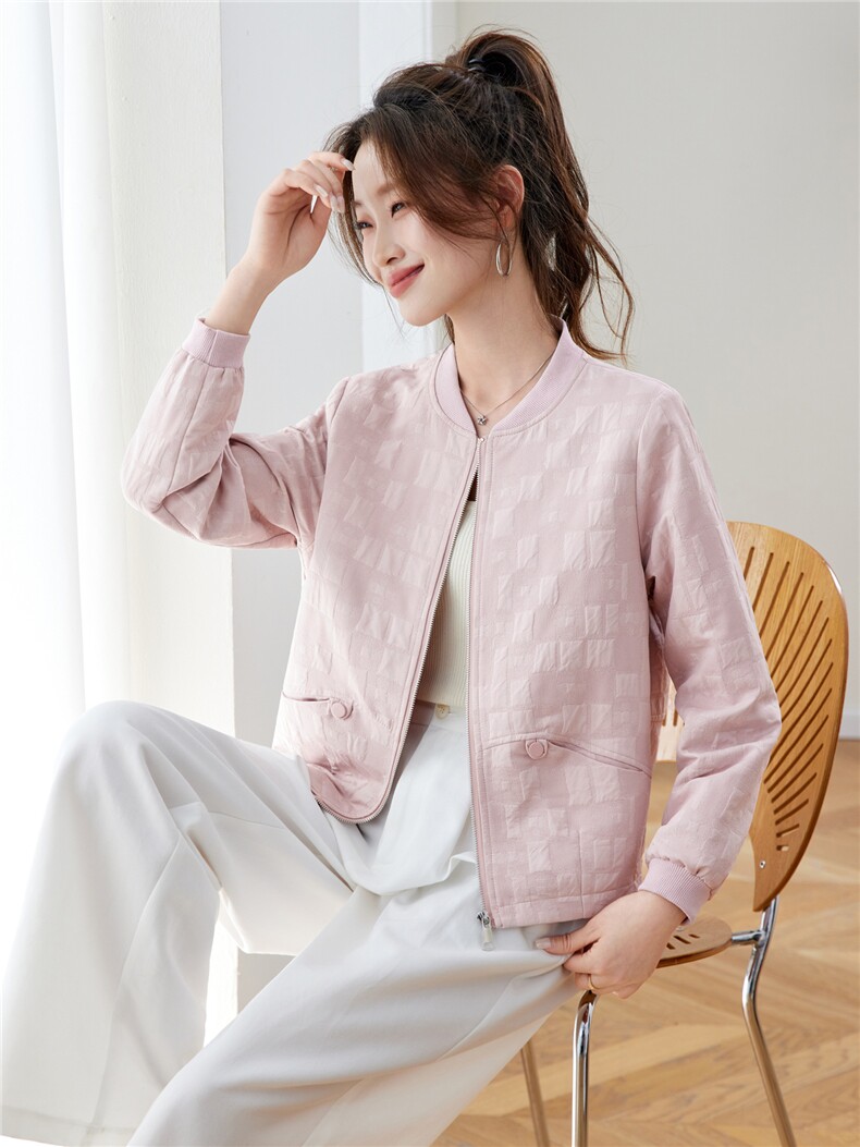 2026年春季棒球领轻薄刺绣格纹棒球服短外套棒球服上衣,女装短外套,简韵佳
