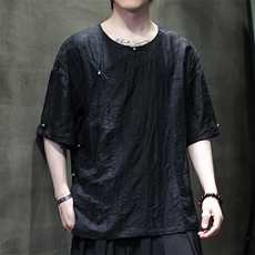 2025夏新款风男汉服盘扣新中式唐装天丝透气竹叶衬衫C131-P75，男装衬衫，电商B277(原6028)