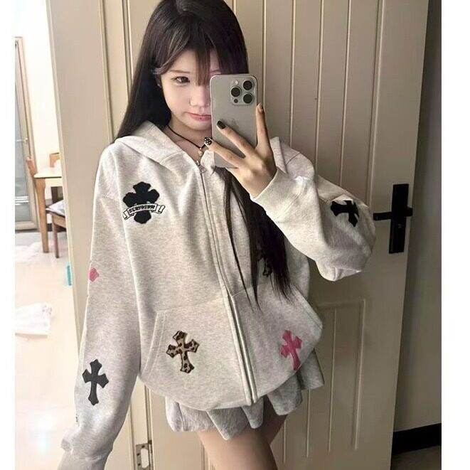 秋冬新款宽松休闲百搭立体刺绣贴布连帽卫衣女加绒WY226P79,男装卫衣,星座1013-5