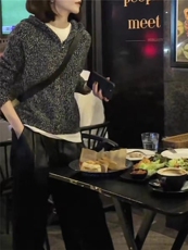 女士秋冬简约花式纱开衫帽衫，女装羊毛衫，冀清阳荣