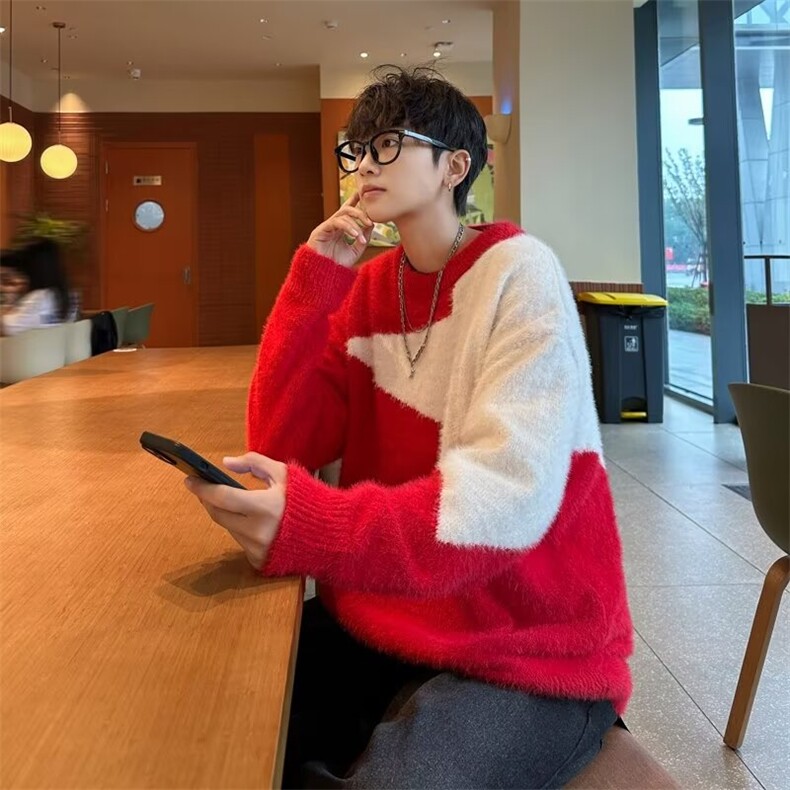 B399P55秋冬复古百搭时尚圆领毛衣男高街潮流宽松慵懒,男装针织衫/毛衣,星座512-6