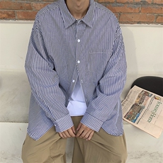 条纹衬衫男长袖休闲衬衣港风日系秋季上衣宽松痞帅外套CS520-P30，男装衬衫，星座1008