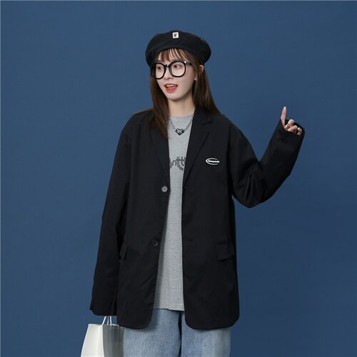 中性 秋装新款宽松百搭休闲翻领西服小西装外套上衣XF52 P75图片