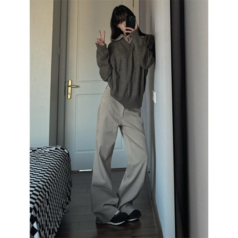 网图现货复古假两件v领翻领毛衣冬季cleanfit针织衫上衣外套P58,男装针织衫/毛衣,电商C306-1