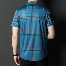 冰丝透气短袖衬衫夏季男士休闲商务中年格子免烫宽松时尚衬衣男装，男装衬衫，电商B212（原钱塘6029）