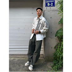美式复古拼接褶皱伞兵工装裤男春夏季百搭宽松直筒休闲裤，男装牛仔裤，四季星座505