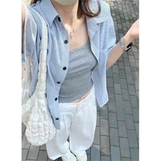 通勤穿搭衬衣女款2025新款正肩蓝色条纹短袖衬衫CA312，男装T恤，星座1116A（原606A-3）