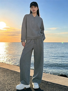 时尚休闲套装女春季新款宽松洋气减龄纯色圆领卫衣阔腿长裤两件套图片