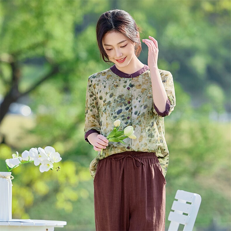 2026年夏季文艺风女短袖宽松苎麻文艺/优雅,女装衬衫,江南依恋