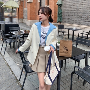 黑色拼接休闲西装外套女2023春季新款韩版小个子炸街洋气chic西服图片
