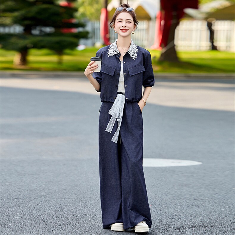 牛仔套装女2025开春季新款超火韩系甜美小香风减龄蕾丝阔腿裤穿搭,商品下架区,韩然一族