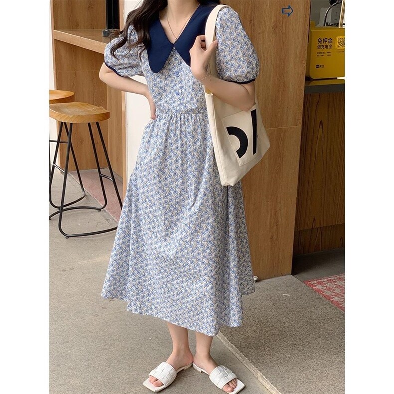 小清新娃娃领设计小花朵连衣裙,女装连衣裙,L·H·X
