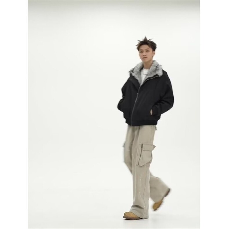 长袖拉链翻领潮座山雕美式高街解构毛领连帽棉服保暖MF360-P93,男装棉衣,星座412-3