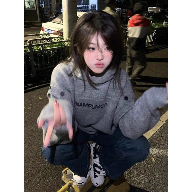 潮牌字母提花连帽针织衫女秋冬新款设计感拼接长袖上衣MY372,男装针织衫/毛衣,星座1116A（原606A-3）