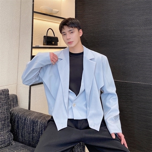 春季新款男士短款不规则交叉西服领拼接外套A345-236-P130图片