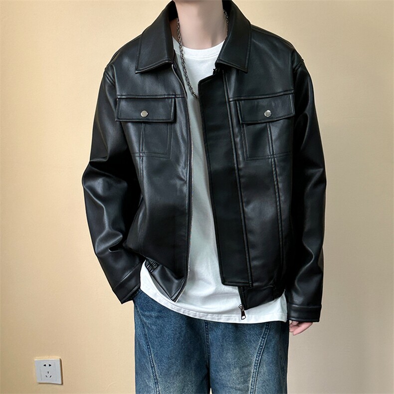 现货短款机车皮衣外套男宽松休闲痞帅皮夹克A351-AP2468-P105,男装夹克,电商A351