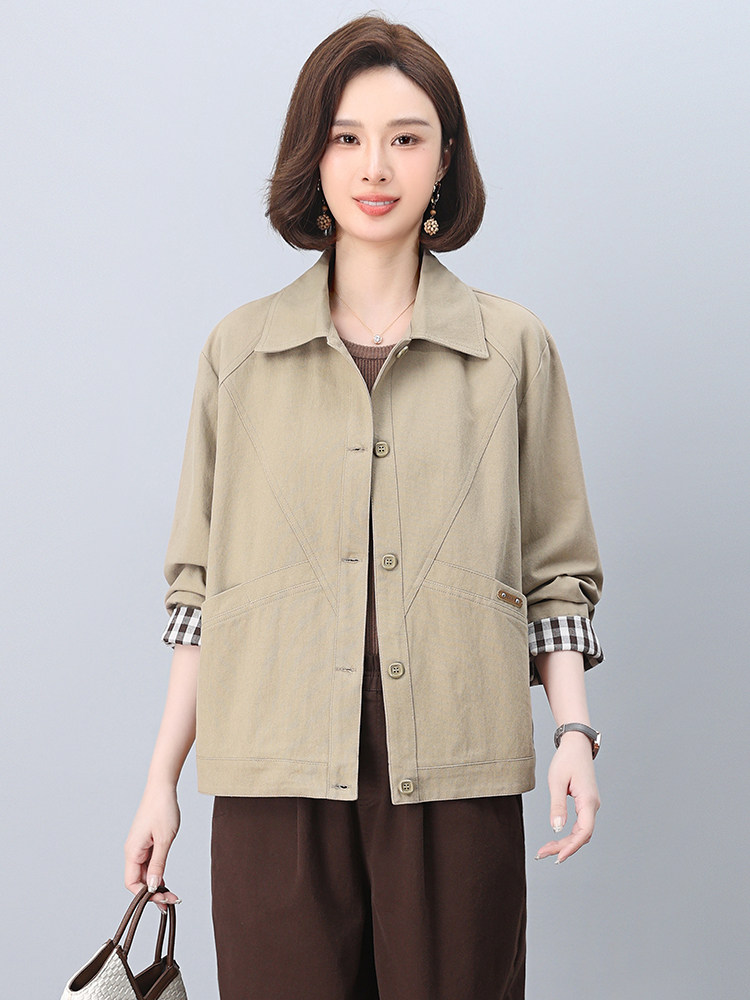 外套女款春秋2025新款短款休闲大码宽松减龄洋气中年妈妈夹克外套,女装短外套,忆绮罗