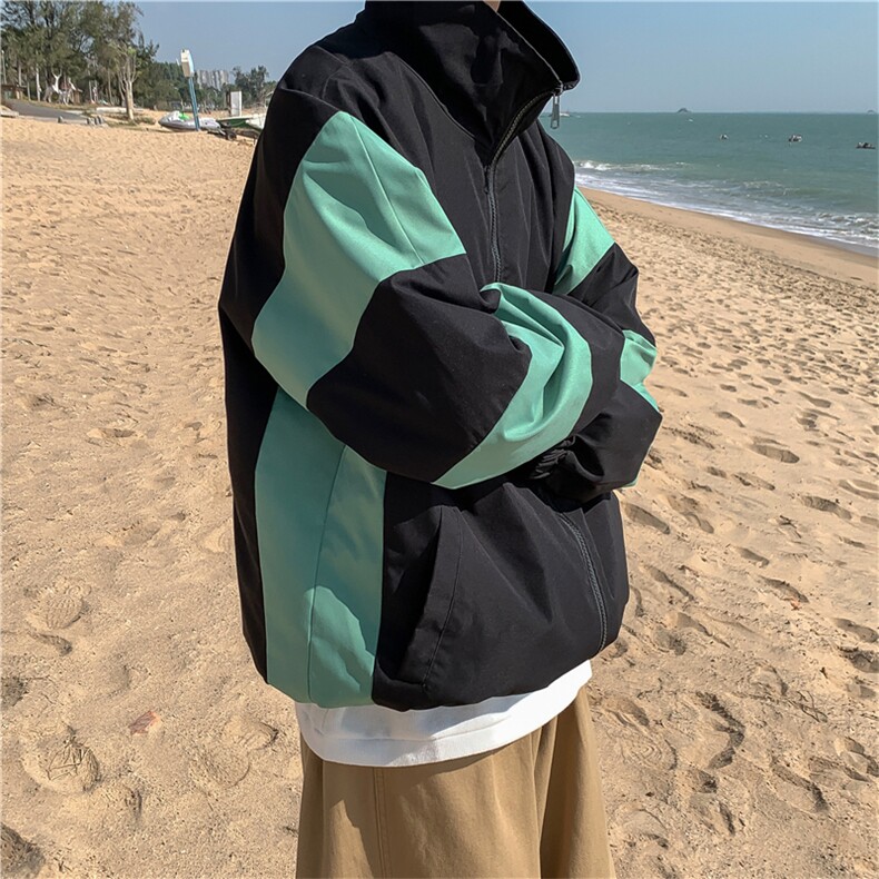 JK3013/P55秋装现货新款撞色港风夹克男女宽松外套大码潮流男上衣,男装夹克,电商A141