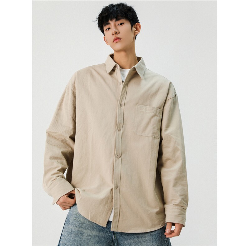 男纯棉休闲韩版美式衬衫百搭宽松纯色衬衣CS066-P38控76，男装衬衫，电商A132（原电商B245）