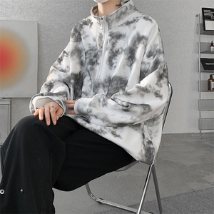 现货 WY10083-特P45 控88 新款面料扎染高品质宽松立领卫衣图片
