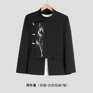 TW62-P110 新中式男士礼服订婚礼西装套装风立领金竹刺绣中山图片