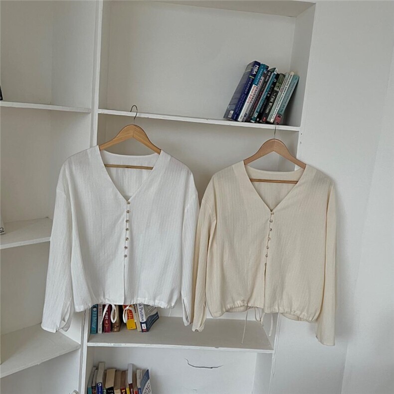 韩系下摆抽绳衬衫亲肤面料，女装衬衫，DAP