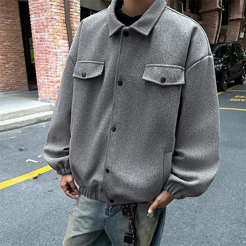 港风复古毛呢外套男加棉加厚秋冬新款休闲翻领夹克-A1550P80控128,男装夹克,电商B241